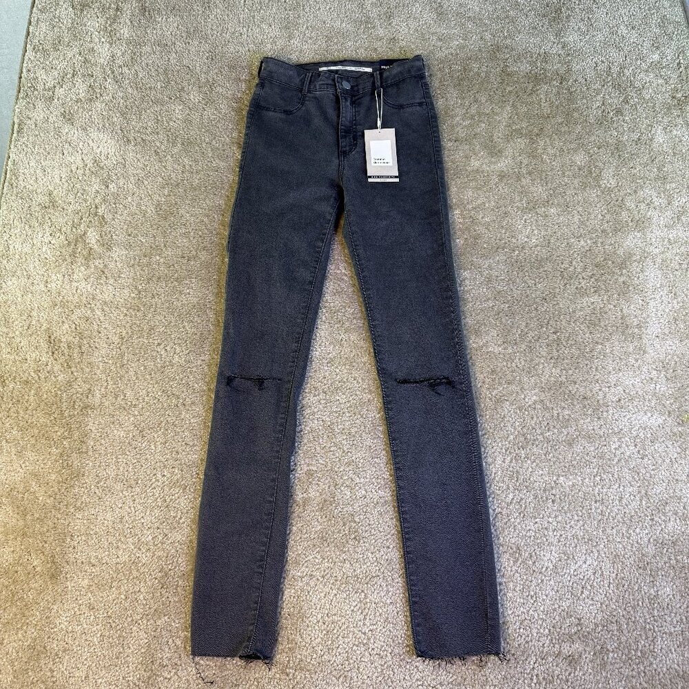 Zara Trafaluc Jeans Womens Size 2 Skinny Distressed Black High Rise Stretch F301